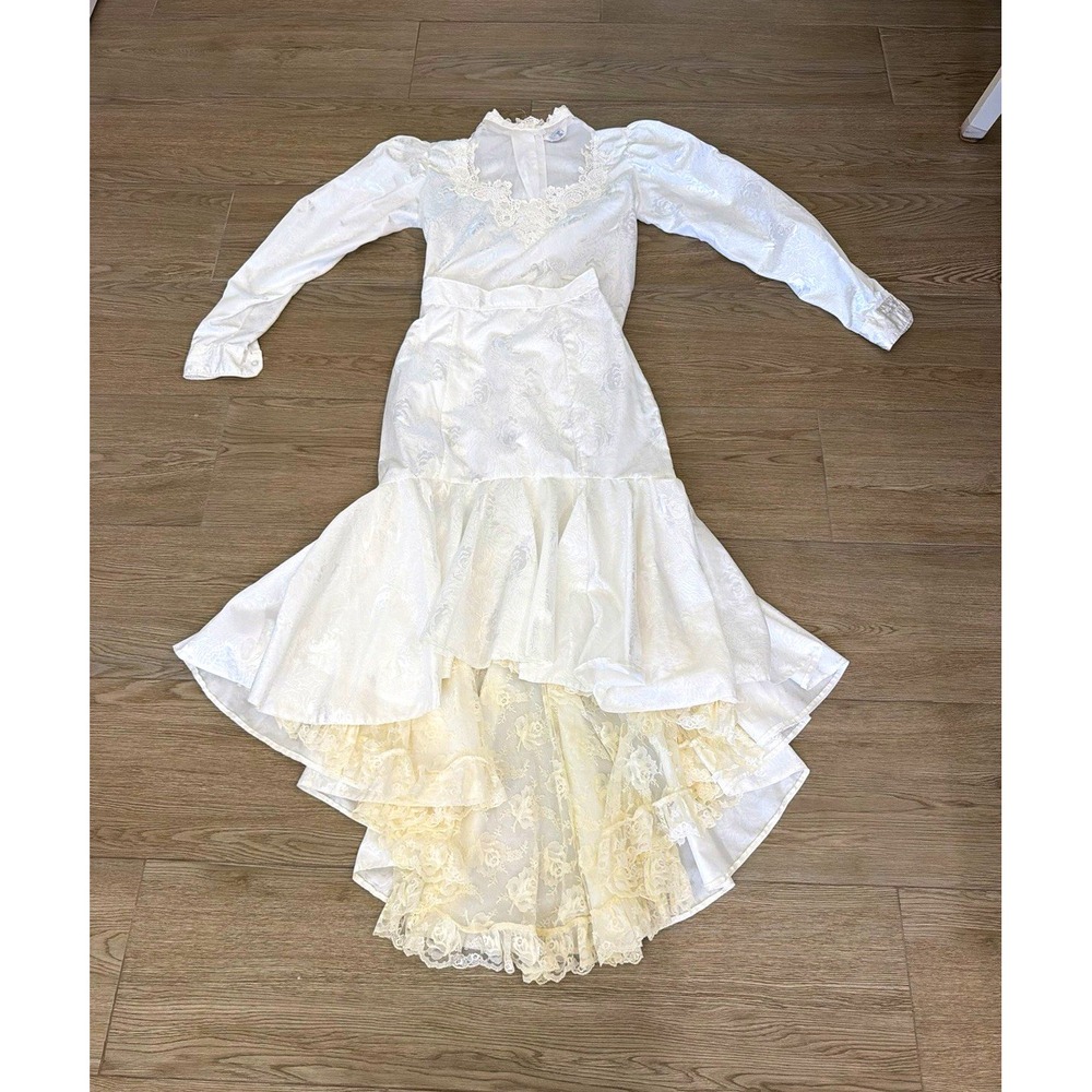 Miss Rodeo America White 80's Vtg Pageant 2 piece set Long Sleeve Top & Skirt Sm